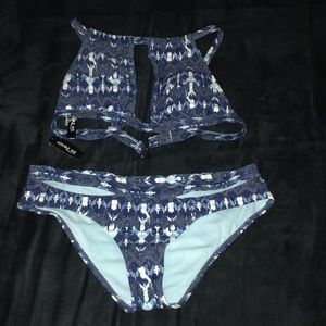 PRICE FIRM ~  Blue and White High Neck Bikini